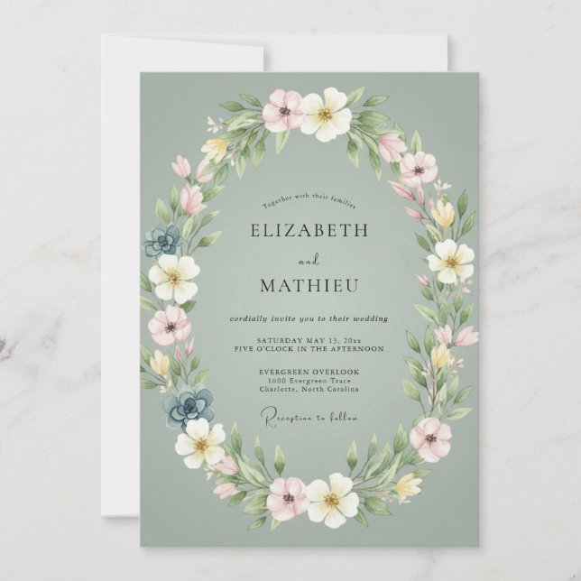 Invitación Boda Corona Celadón Rubor (Anverso)