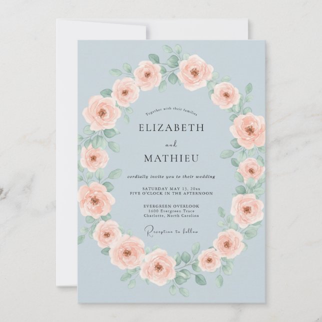 Invitación Boda Corona Celeste Rubor (Anverso)