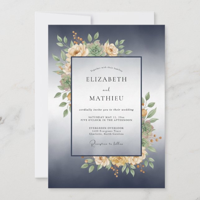 Invitación Boda Corona Champán Pizarra (Anverso)