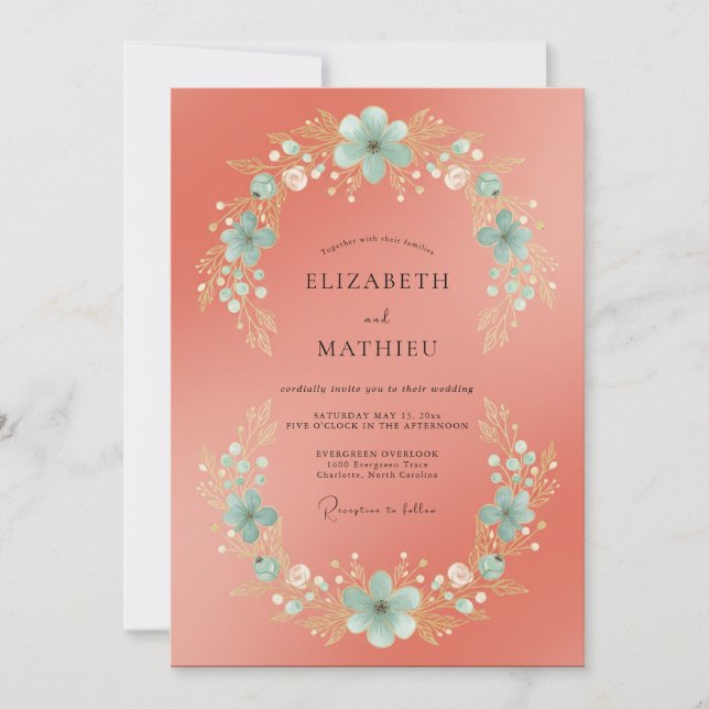 Invitación Boda Corona Cián Salmón (Anverso)