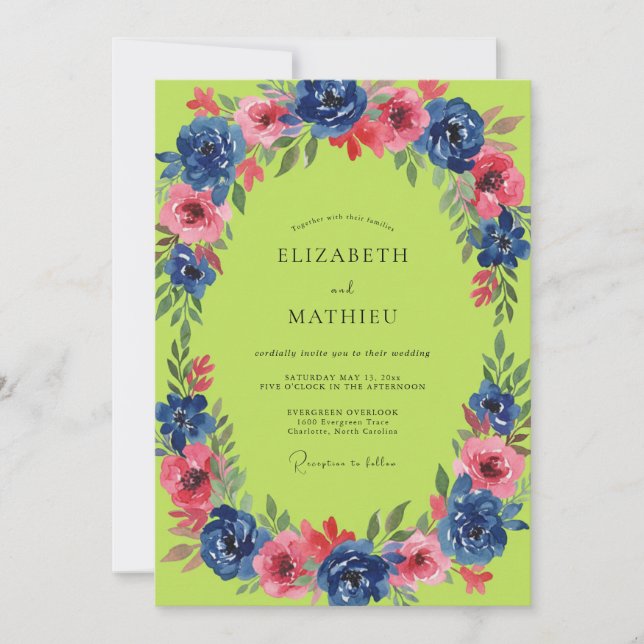 Invitación Boda Corona Cobalt Chartreuse (Anverso)