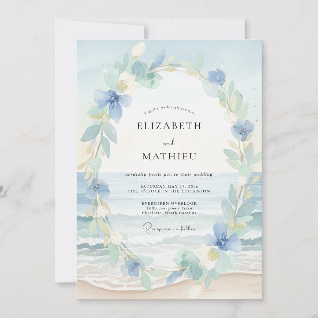 Invitación Boda Corona Costera Aqua (Anverso)