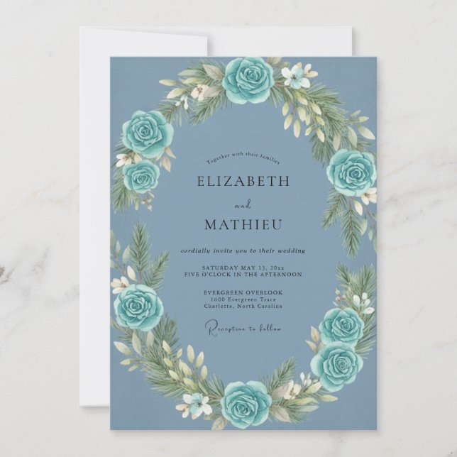 Invitación Boda Corona de Acero Acuático (Anverso)