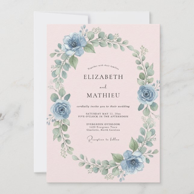 Invitación Boda Corona de Acero con Toque Rosado (Anverso)