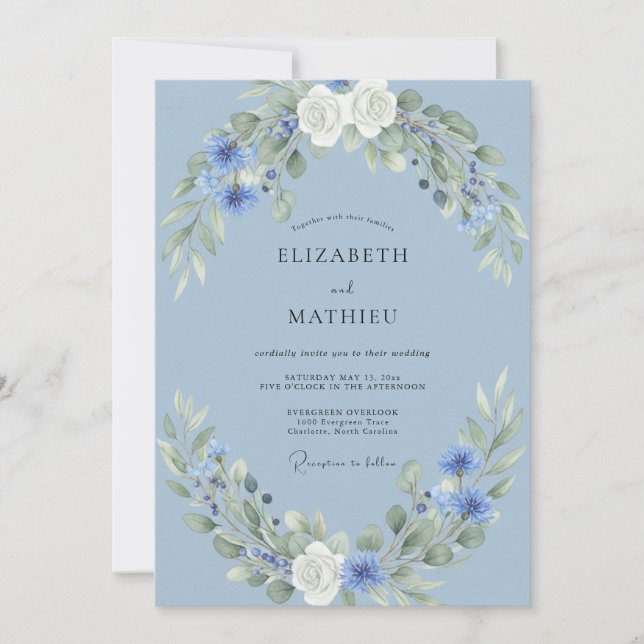 Invitación Boda Corona de Acero y Centaurea (Anverso)