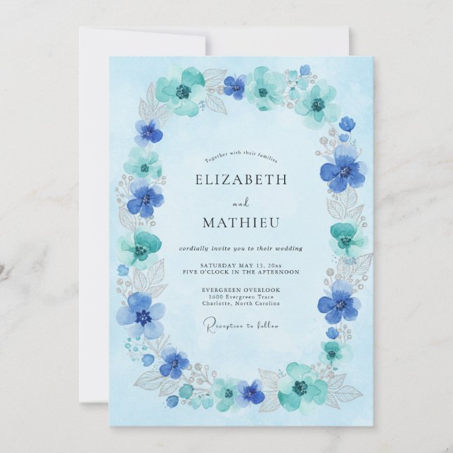 Invitación Boda Corona de Agua Azur (Anverso)