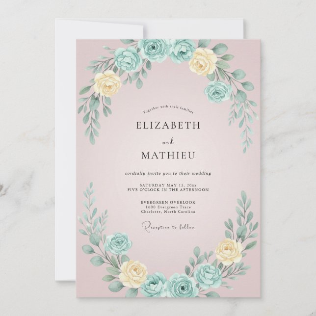 Invitación Boda Corona de Agua Rosada (Anverso)