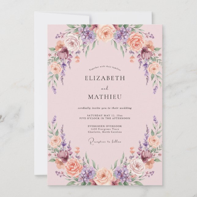 Invitación Boda Corona de Albaricoque Amatista (Anverso)