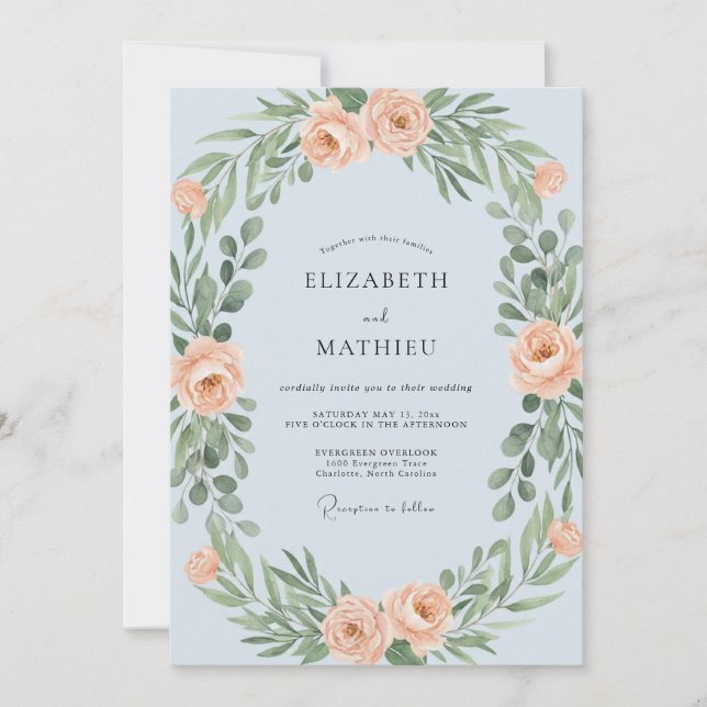 Invitación Boda Corona de Albaricoque Celeste (Anverso)
