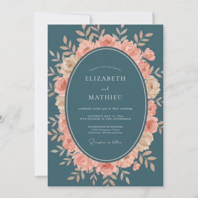 Invitación Boda Corona de Albaricoque de Acero (Anverso)