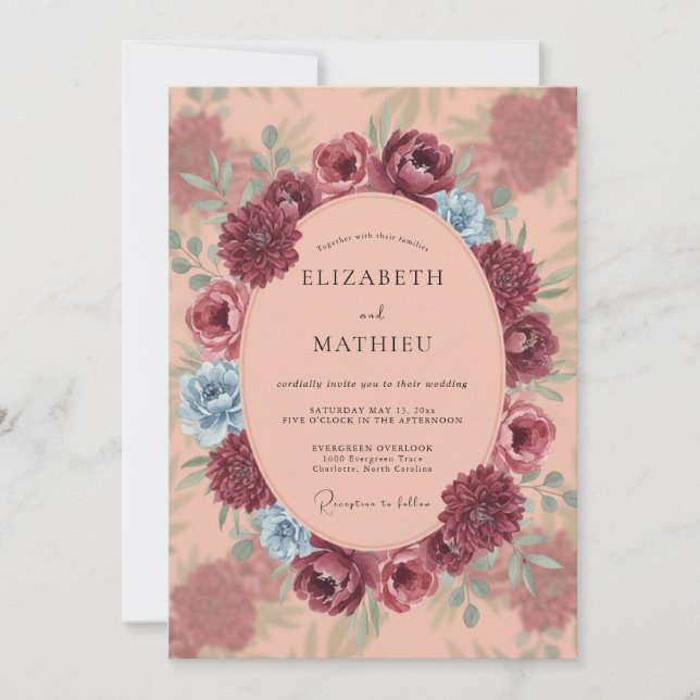 Invitación Boda Corona de Albaricoque Granate (Anverso)