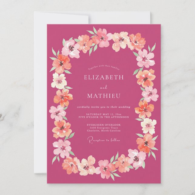 Invitación Boda Corona de Albaricoque Magenta (Anverso)
