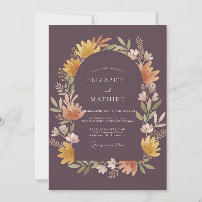 Invitación Boda Corona de Albaricoque Malva Silenciada (Anverso)
