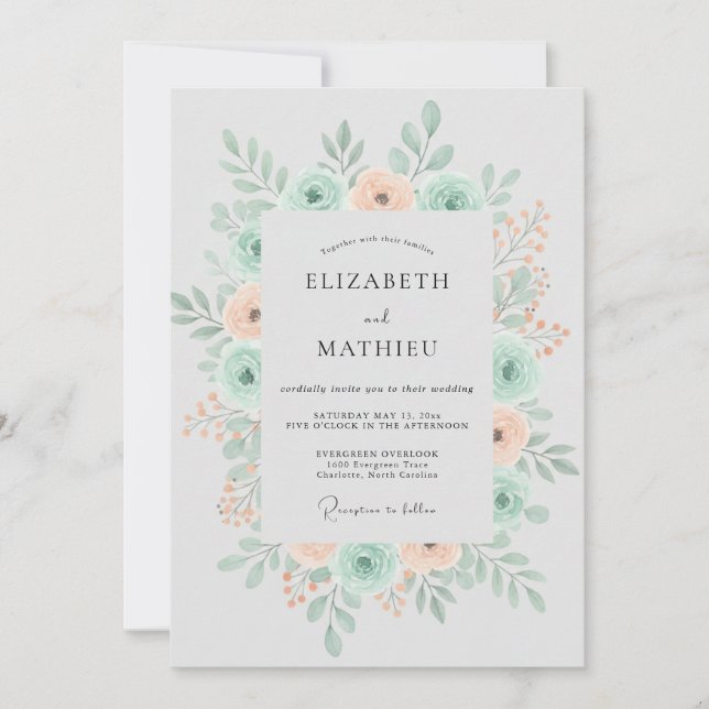 Invitación Boda Corona de Albaricoque Menta (Anverso)