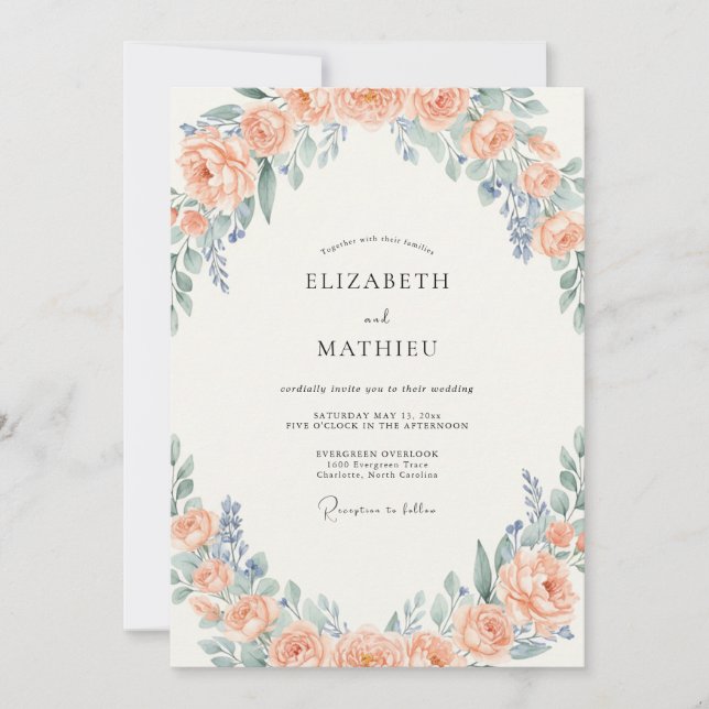 Invitación Boda Corona de Albaricoque Periwinkle (Anverso)