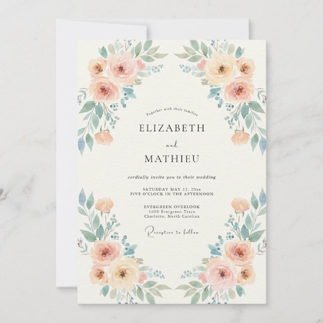 Invitación Boda Corona de Albaricoque Periwinkle (Anverso)