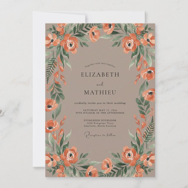 Invitación Boda Corona de Albaricoque Taupe (Anverso)