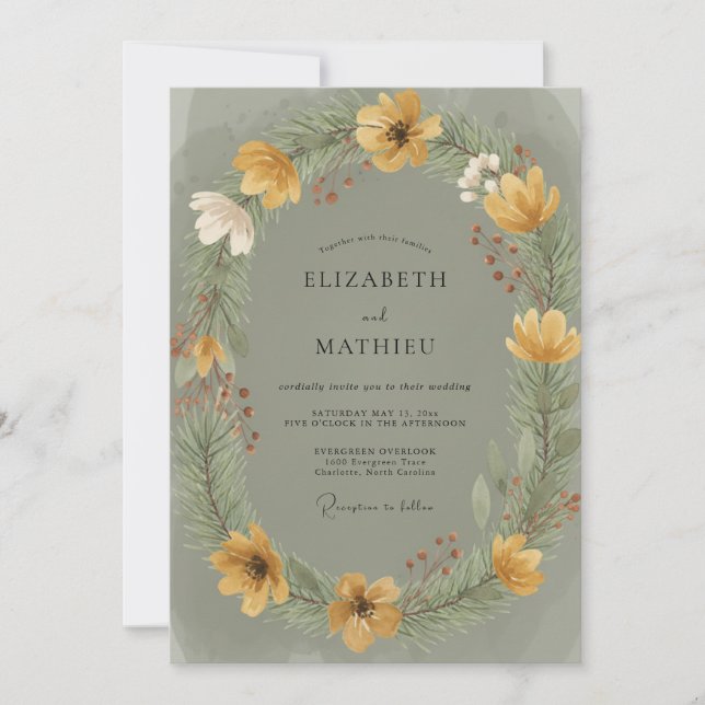 Invitación Boda Corona de Amapola Dorada (Anverso)