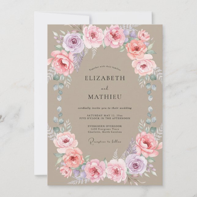 Invitación Boda Corona de Amatista de Arena (Anverso)