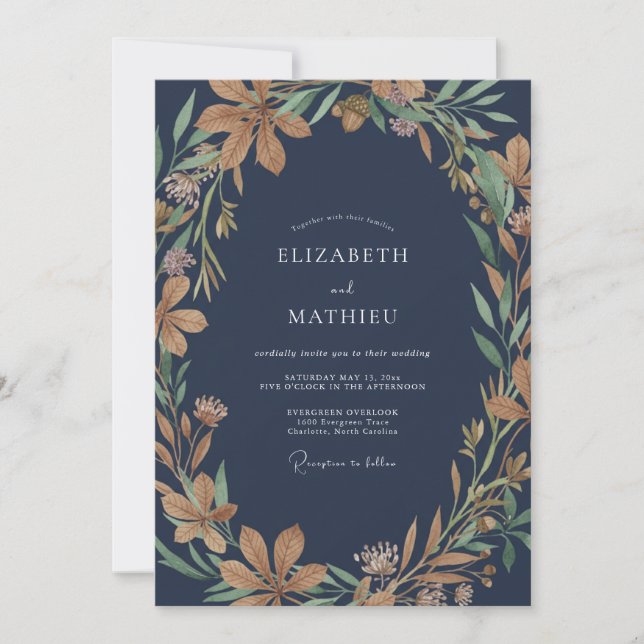Invitación Boda Corona de Ámbar Índigo (Anverso)