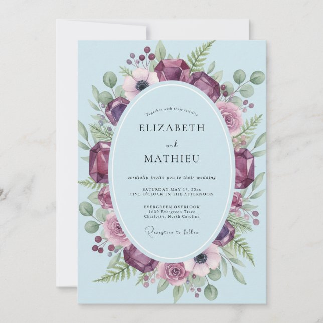 Invitación Boda Corona de Ametista Ciruela (Anverso)