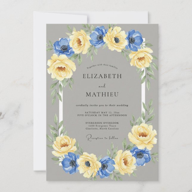 Invitación Boda Corona de Anémona Amarilla (Anverso)