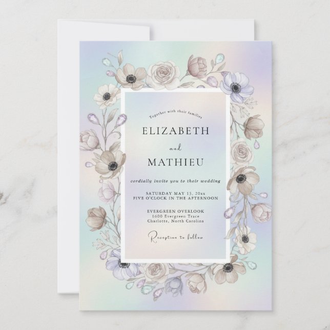 Invitación Boda Corona de Anémona Opalescente (Anverso)