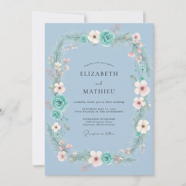 Invitación Boda Corona de Aqua Blush (Anverso)