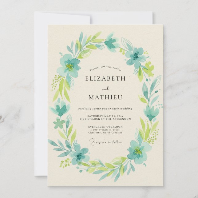 Invitación Boda Corona de Aqua Chartreuse (Anverso)