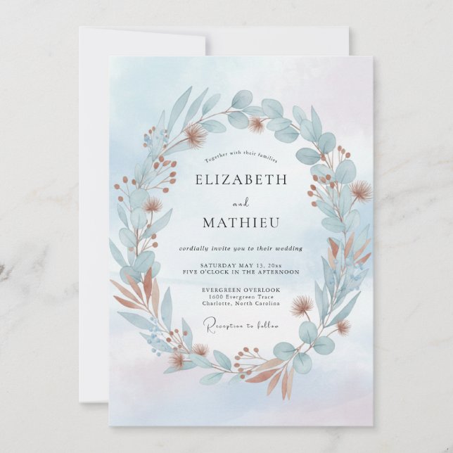 Invitación Boda Corona de Aqua Cobre (Anverso)