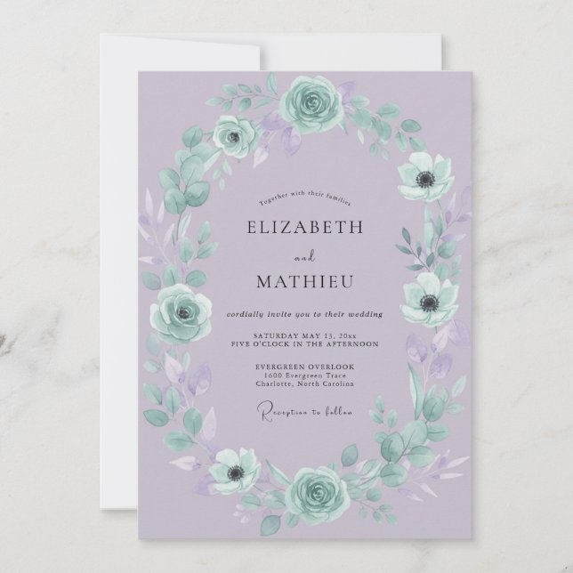 Invitación Boda Corona de Aqua Periwinkle (Anverso)
