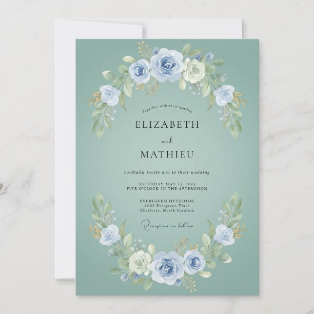 Invitación Boda Corona de Aqua Polvorienta (Anverso)