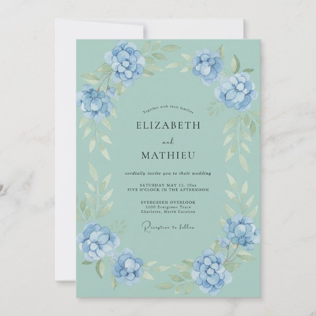 Invitación Boda Corona de Aqua y Centaurea (Anverso)