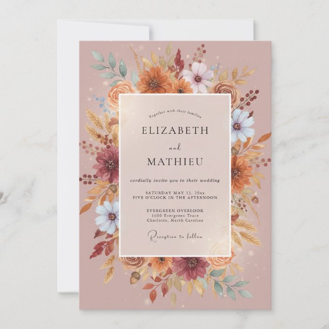 Invitación Boda Corona de Arcilla Ocre (Anverso)