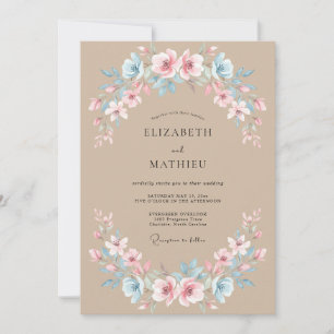 Invitación Boda Corona de Arena Azul y Rubor