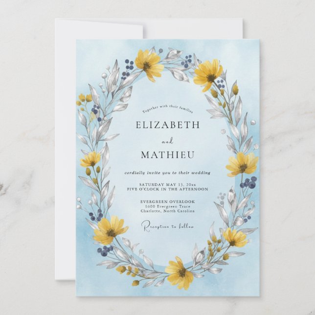 Invitación Boda Corona de Azafrán y Centaurea (Anverso)