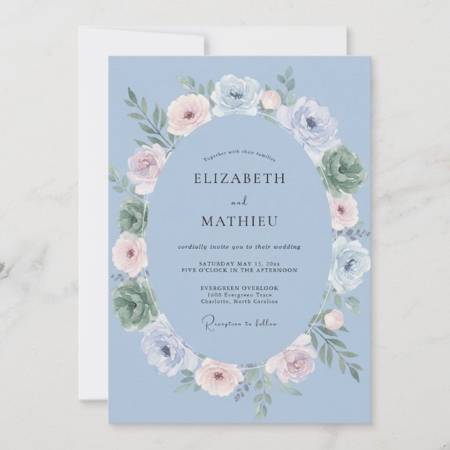 Invitación Boda Corona de Azul Acero (Anverso)