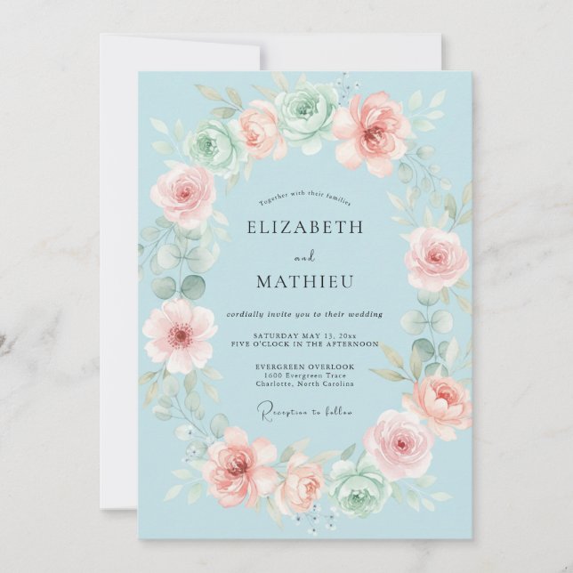 Invitación Boda Corona de Azur Rosa (Anverso)