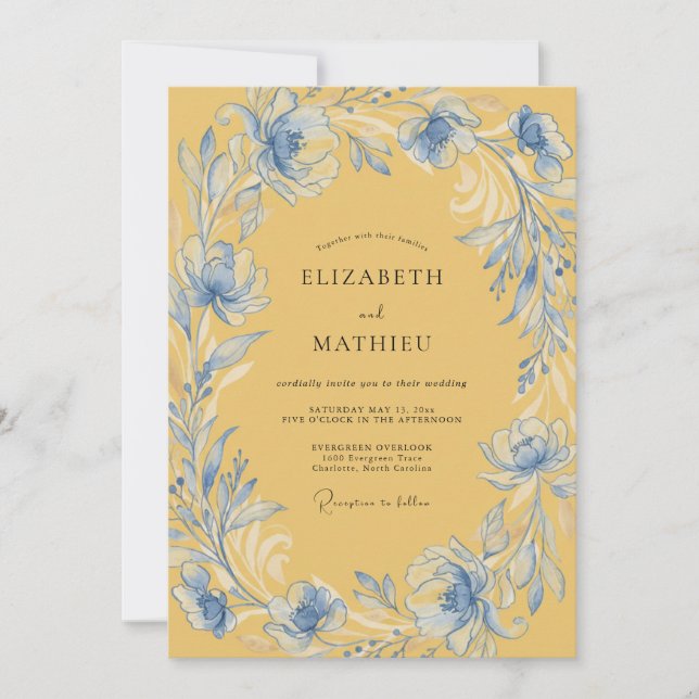 Invitación Boda Corona de Azure Dorado (Anverso)