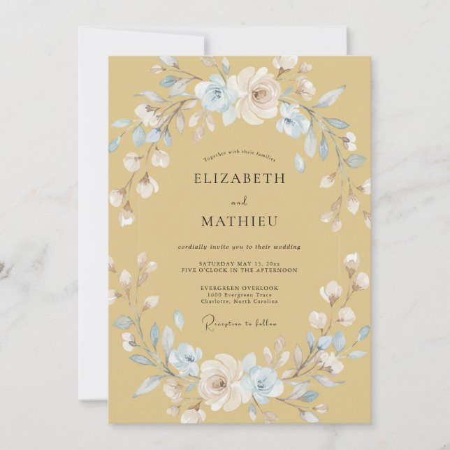 Invitación Boda Corona de Azure Dorado (Anverso)
