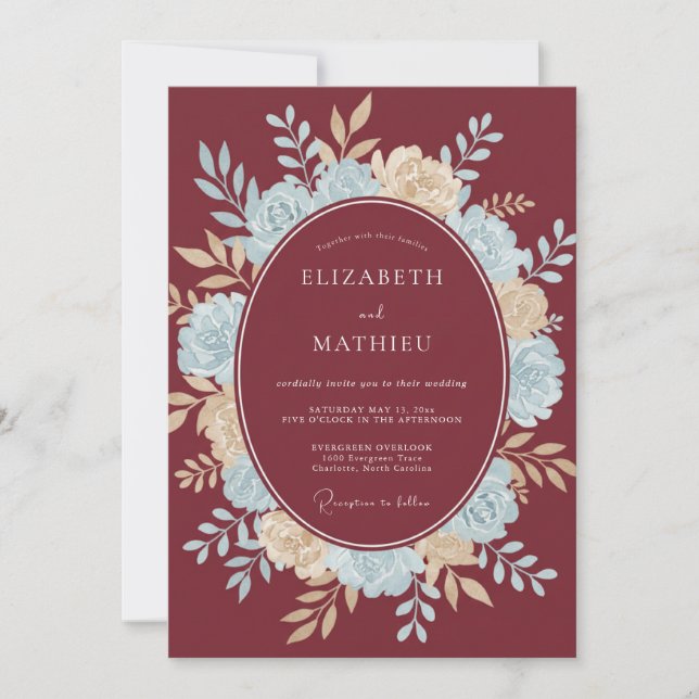 Invitación Boda Corona de Azure Granate (Anverso)