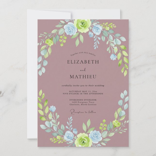 Invitación Boda Corona de Azure Malva Polvorienta (Anverso)