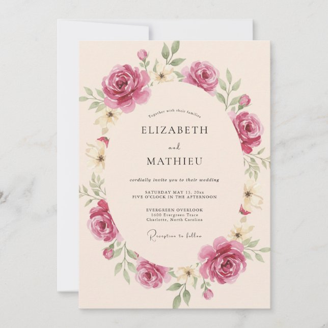 Invitación Boda Corona de Bayas Malva (Anverso)