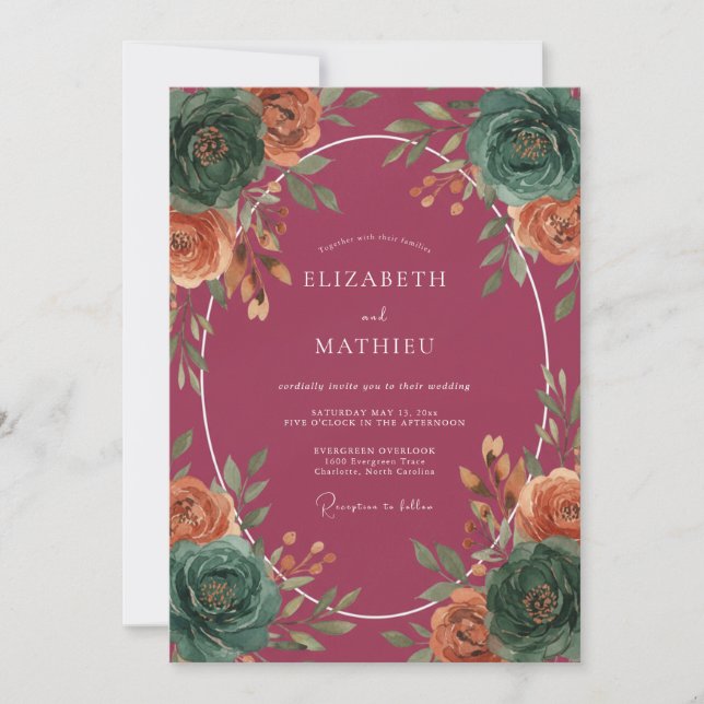 Invitación Boda Corona de Bayas Turquesa (Anverso)