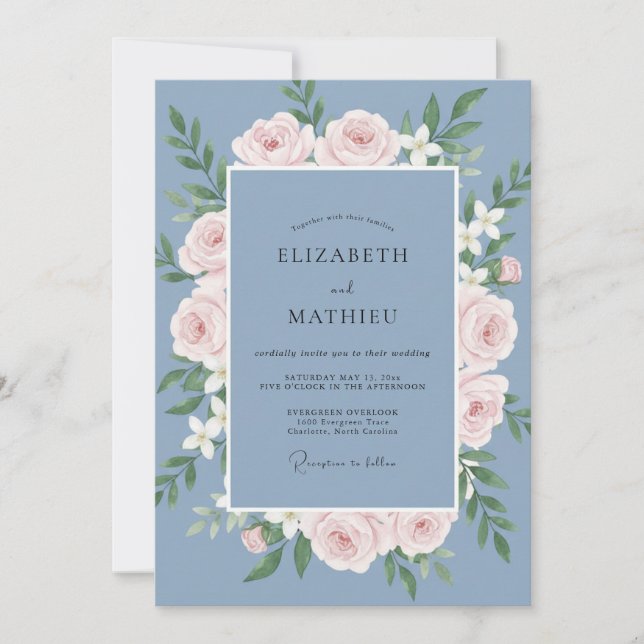 Invitación Boda Corona de Blush Suave Pizarra (Anverso)