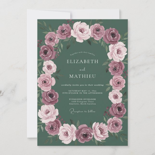 Invitación Boda Corona de Bosque de Ciruela (Anverso)