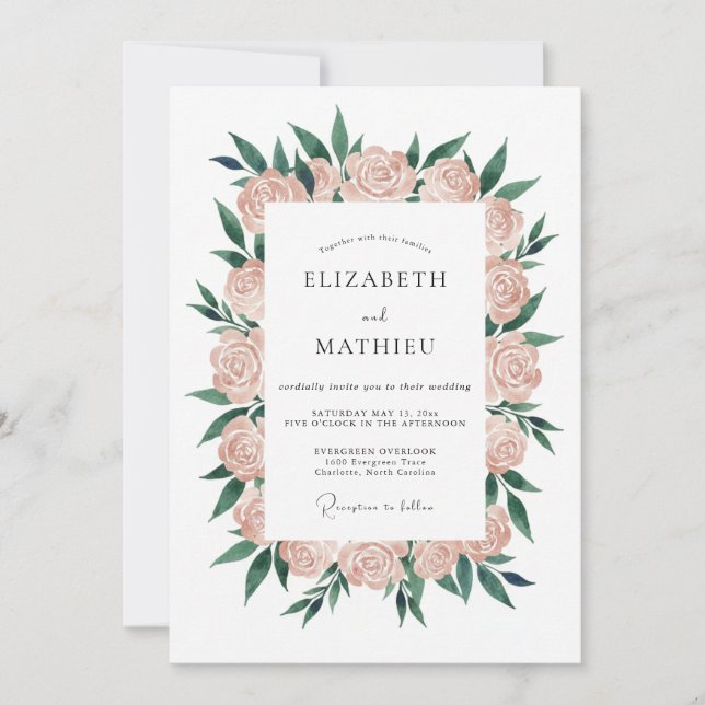 Invitación Boda Corona de Bosque de Melocotón (Anverso)