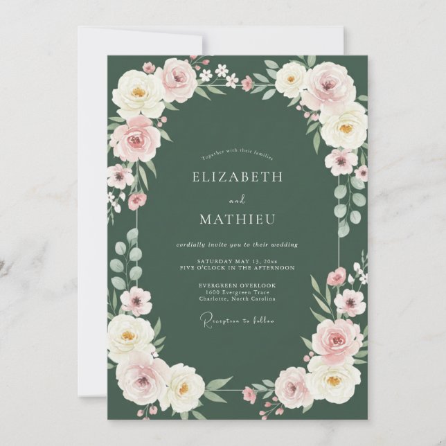 Invitación Boda Corona de Bosque Rosado (Anverso)