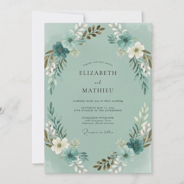 Invitación Boda Corona de Bronce Celadón (Anverso)