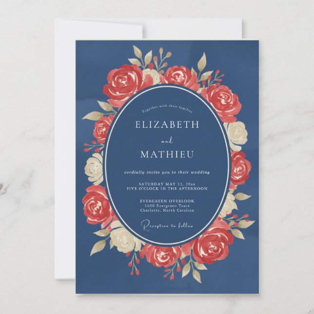 Invitación Boda Corona de Carmesí de Acero (Anverso)
